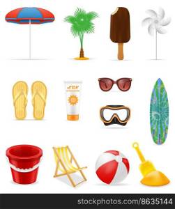 beach leisure objects stock vector illustration isolated on white background