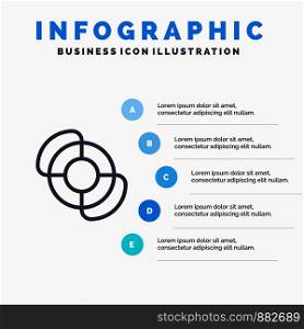 Beach, Lifeguard, Summer Line icon with 5 steps presentation infographics Background