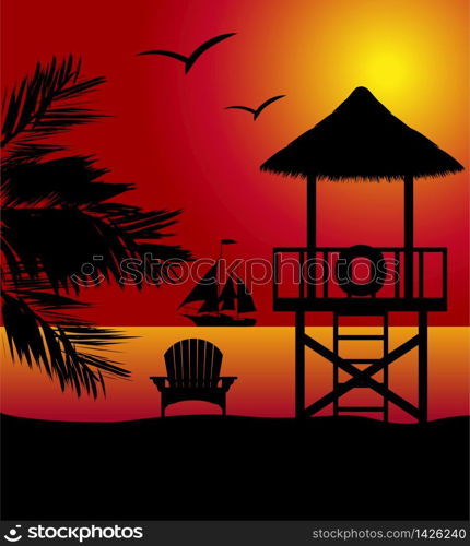 beach lifeguard tower to save drowning people vector illustration isolated on white background