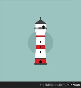 beach lighthouse flat illustration. beach lighthouse seashore view vector art illustration