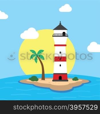 beach lighthouse seashore view. beach lighthouse seashore view vector art illustration