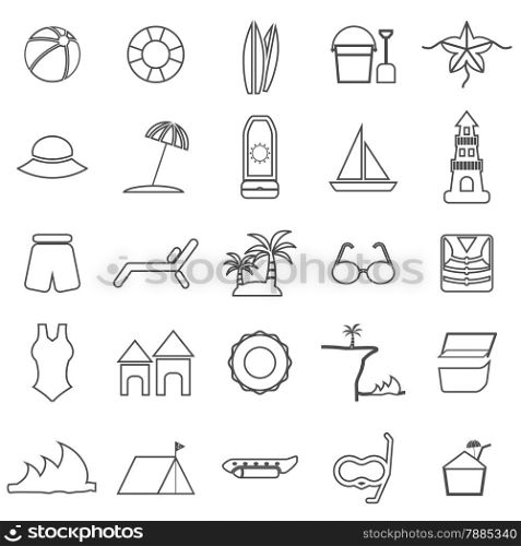 Beach line icons on white background, stock vector