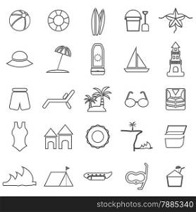 Beach line icons on white background, stock vector
