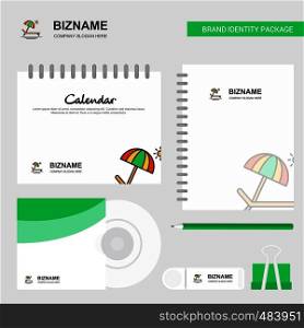 Beach Logo, Calendar Template, CD Cover, Diary and USB Brand Stationary Package Design Vector Template
