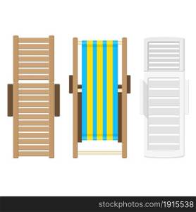 Beach lounger top view. Summer holiday vacation sunbed. seashore pool hotel rest chair. Vector illustration in flat style. Beach lounger top view.