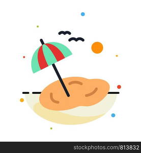 Beach, Palm, Tree, Spring Abstract Flat Color Icon Template