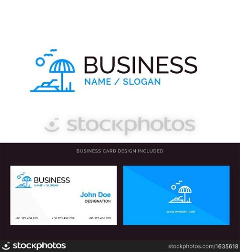 Beach, Palm, Tree, Spring Blue Business logo and Business Card Template. Front and Back Design