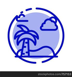 Beach, Palm, Tree, Spring Blue Dotted Line Line Icon