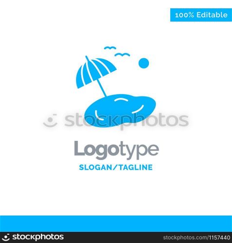 Beach, Palm, Tree, Spring Blue Solid Logo Template. Place for Tagline