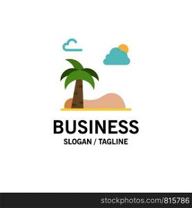 Beach, Palm, Tree, Spring Business Logo Template. Flat Color