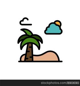 Beach, Palm, Tree, Spring Flat Color Icon. Vector icon banner Template