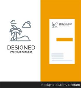 Beach, Palm, Tree, Spring Grey Logo Design and Business Card Template