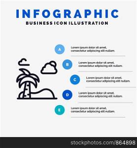 Beach, Palm, Tree, Spring Line icon with 5 steps presentation infographics Background