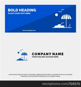 Beach, Palm, Tree, Spring SOlid Icon Website Banner and Business Logo Template