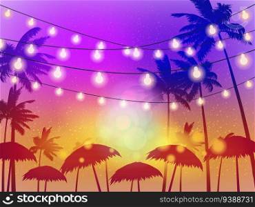 Beach Party, Night Beach Palms Ban≠r, Flyer. Vector background card advertising isolated illustration. Beach Party, Night Beach Palms Ban≠r, Flyer