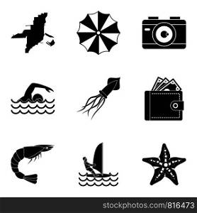 Beach photo icons set. Simple set of 9 beach photo vector icons for web isolated on white background. Beach photo icons set, simple style
