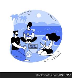 Beach picnic isolated cartoon vector illustrations. Young teenage friends have picnic on the beach, summer holidays, urban lifestyle, outdoors activity together, relax weekend vector cartoon.. Beach picnic isolated cartoon vector illustrations.