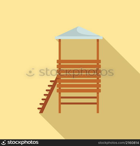 Beach rescuer tower icon flat vector. Lifeguard safety. Sea guard. Beach rescuer tower icon flat vector. Lifeguard safety