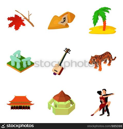 Beach story icons set. Cartoon set of 9 beach story vector icons for web isolated on white background. Beach story icons set, cartoon style