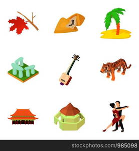 Beach story icons set. Cartoon set of 9 beach story vector icons for web isolated on white background. Beach story icons set, cartoon style