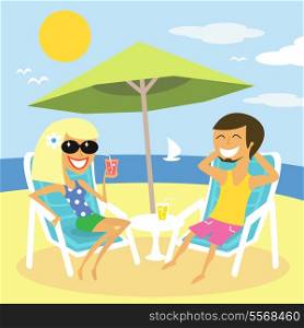 Beach summer vacation of man and woman vector illustration