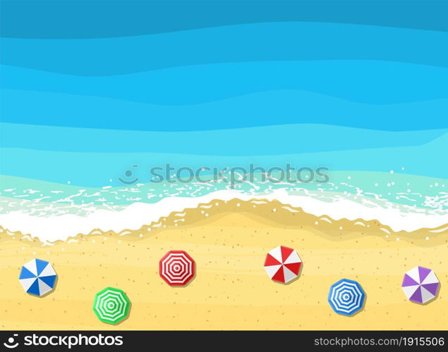 beach sun umbrellas near the sea, top view. Vector illustration in flat style. beach sun umbrellas
