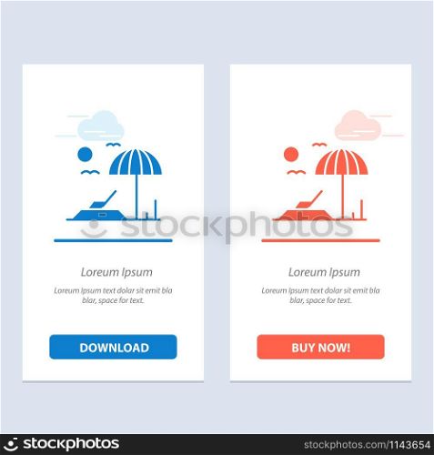 Beach, Sunbed, Vacation Blue and Red Download and Buy Now web Widget Card Template