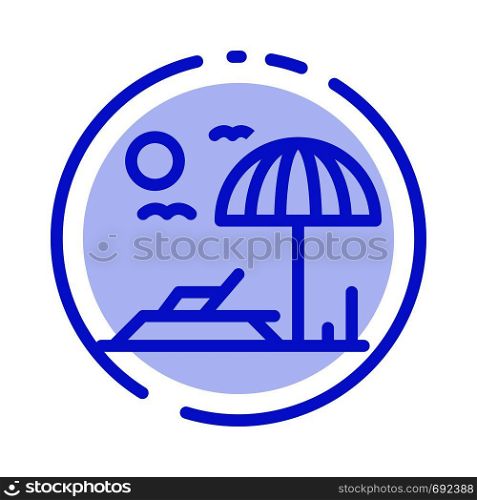 Beach, Sunbed, Vacation Blue Dotted Line Line Icon
