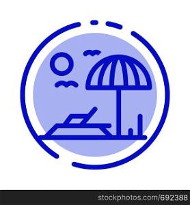 Beach, Sunbed, Vacation Blue Dotted Line Line Icon