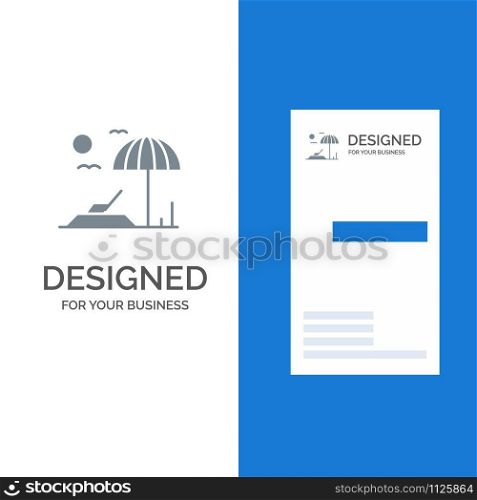 Beach, Sunbed, Vacation Grey Logo Design and Business Card Template