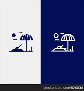 Beach, Sunbed, Vacation Line and Glyph Solid icon Blue banner