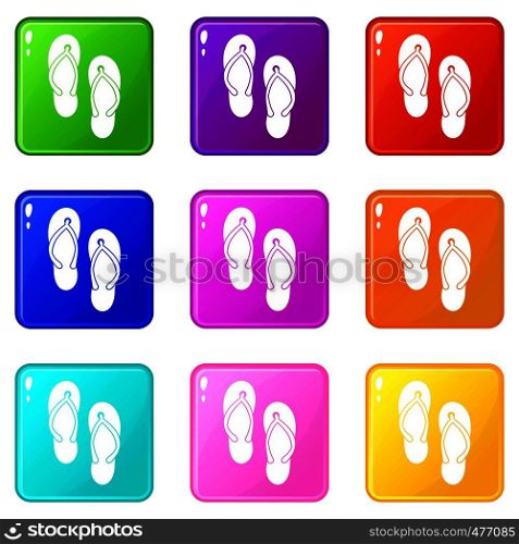 Beach thongs icons of 9 color set isolated vector illustration. Beach thongs set 9
