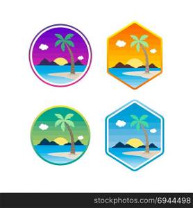 beach time tropical island summer vacation set. beach time tropical island summer vacation set vector art logo template