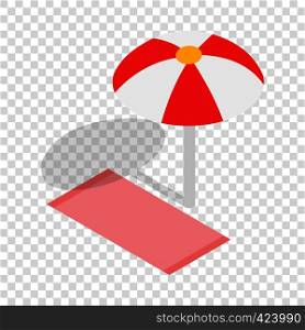 Beach towel and umbrella isometric icon 3d on a transparent background vector illustration. Beach towel and umbrella isometric icon