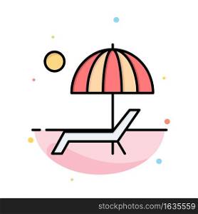 Beach, Umbrella, Bench, Enjoy, Summer Abstract Flat Color Icon Template
