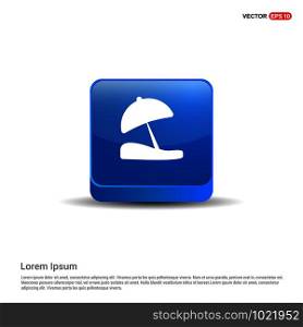 Beach Umbrella Icon - 3d Blue Button.