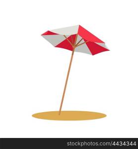 Beach Umbrella Icon. Beach red white umbrella with shadow. Sun parasol icon isolated. Vector Illustration