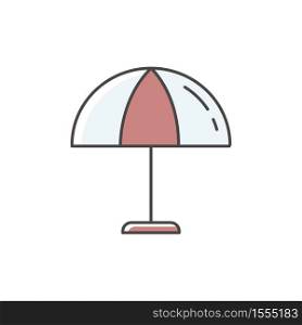 Beach umbrella RGB color icon. Parasol to protect from sun burn. Sunbathing in summertime. Relaxation on resort. Shelter for hot weather. Seaside rest in shade. Isolated vector illustration. Beach umbrella RGB color icon