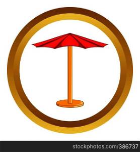 Beach umbrella vector icon in golden circle, cartoon style isolated on white background. Beach umbrella vector icon