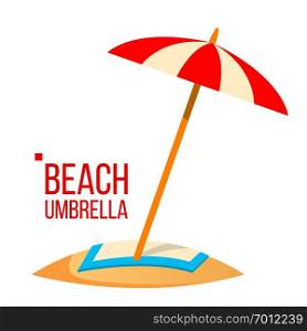 Beach Umbrella Vector. Sand Beach. Summer Vacation. Isolated Cartoon Illustration. Beach Umbrella Vector. Sand Beach. Summer Vacation. Isolated Flat Cartoon Illustration
