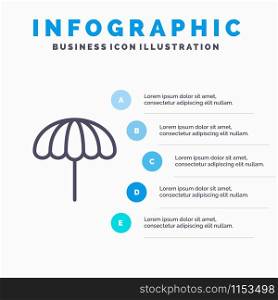 Beach, Umbrella, Weather, Wet Line icon with 5 steps presentation infographics Background