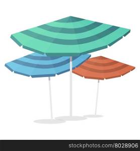 Beach umbrellas. Seasons objects parasol. Vector Illustration. Isolated on white background.