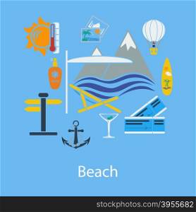 Beach vacation flat design in UI colors. Vector illustration.