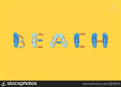 beach vacation flip flop creative font vector illustration