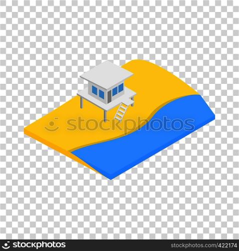 Beach with lifeguard tower isometric icon 3d on a transparent background vector illustration. Beach with lifeguard tower isometric icon