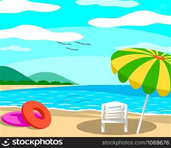 Beach with umbrellas and chairs On a day with clear skies, good atmosphere.