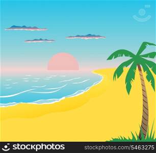 Beach2. Sunset on a beach with a palm tree. A vector illustration