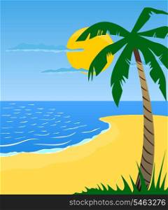 Beach3. Tropical beach with a palm tree. A vector illustration