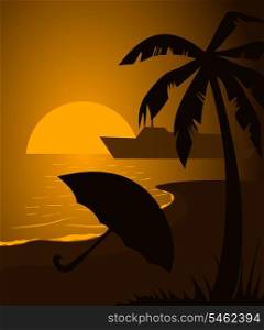 Beach4. The umbrella lays on a beach on a decline. A vector illustration