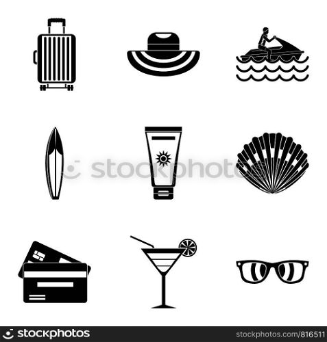 Beachwear icons set. Simple set of 9 beachwear vector icons for web isolated on white background. Beachwear icons set, simple style